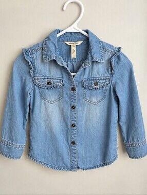 Matilda Jane Girls Chambray Ruffle Button Down Shirt Size 4